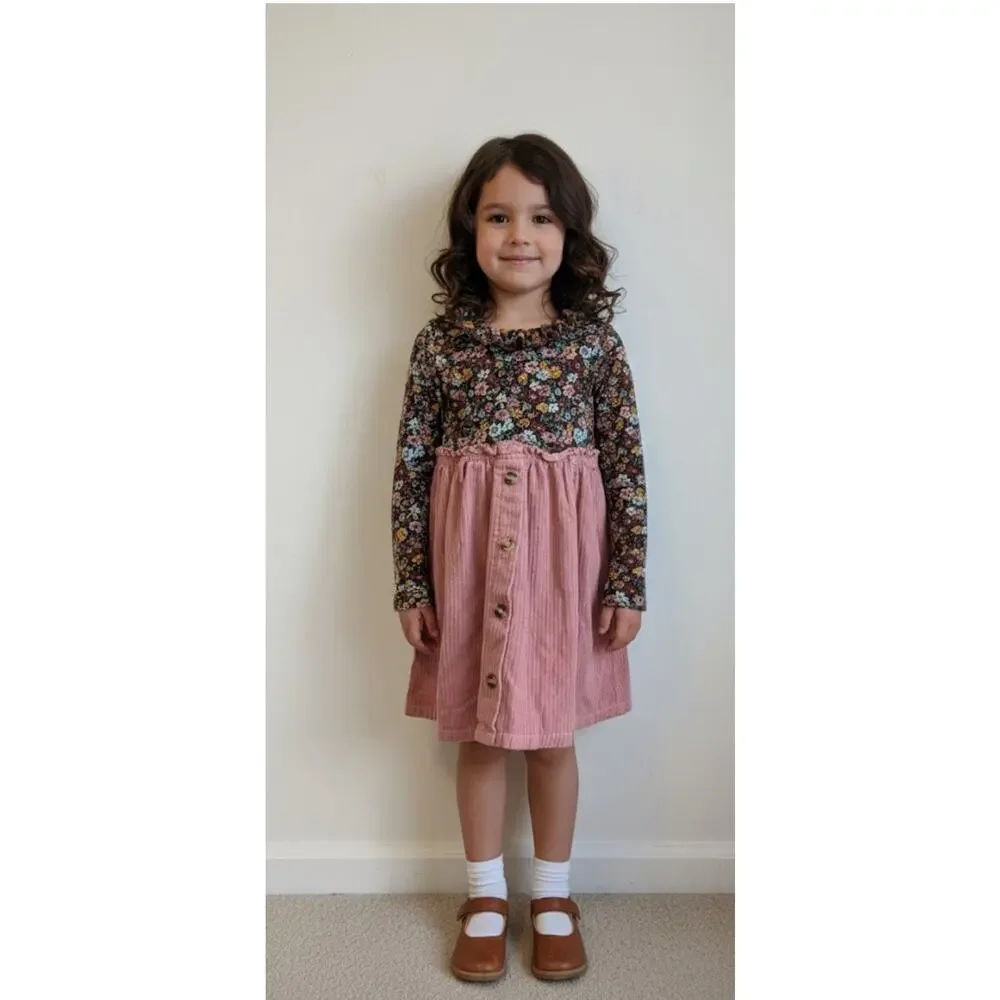 Girls Dress Corduroy Forever Me Long Sleeve Floral Pink Size 4